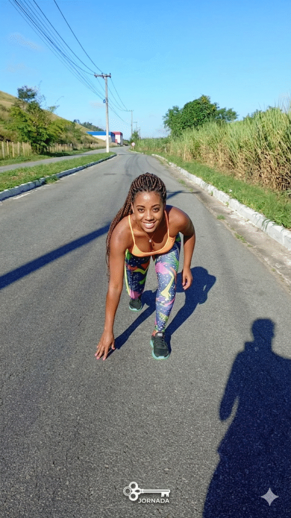 Naira Monteiro, empreendedora digital, em momento de caminhada e reflexão.