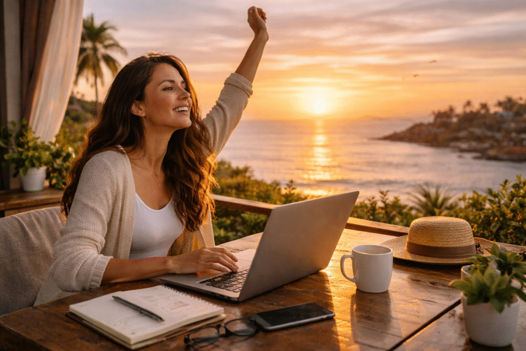 Mulher trabalhando de casae gerando renda extra