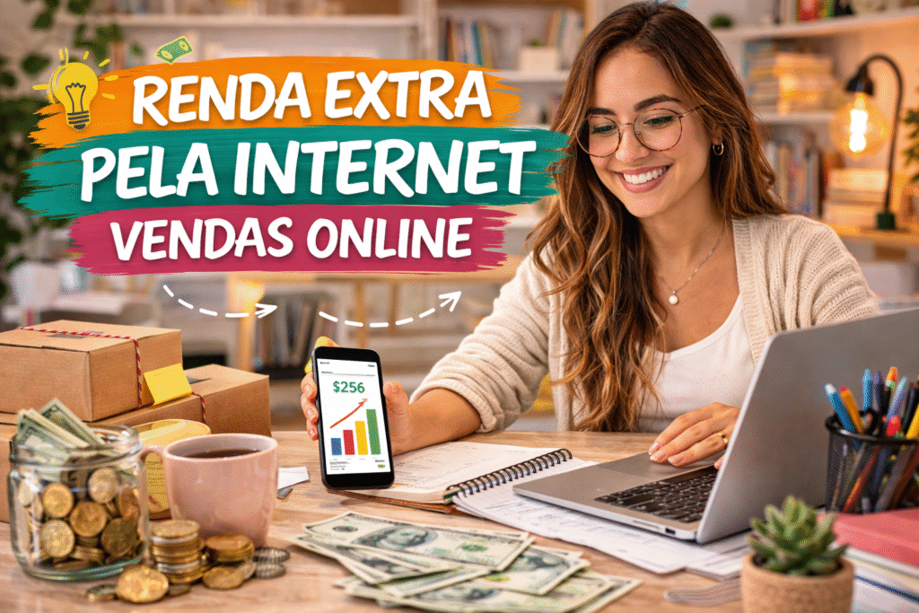 pessoa trabalhando online criando renda extra pela internet com vendas online